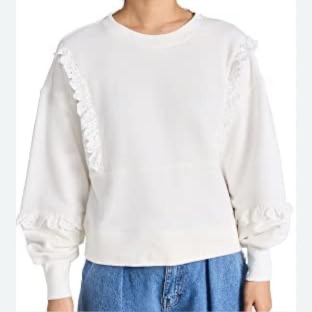 PAIGE WHITE CASTELLE BALLOON SLEEVE EYELET LACE TRIM SWEATSHIRT WOMENS XS